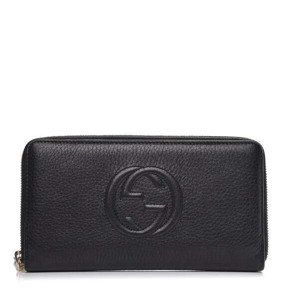 Authentic GUCCI Pebbled Calfskin Soho Zip Around Wallet Black Tassel Zippy - Picture 1 of 11